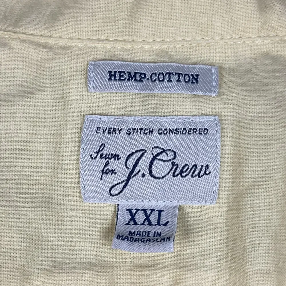 J‎ Crew Camp Shirt Mens XXL Yellow Hemp Cotton Loop Collar Coastal Hawaiian